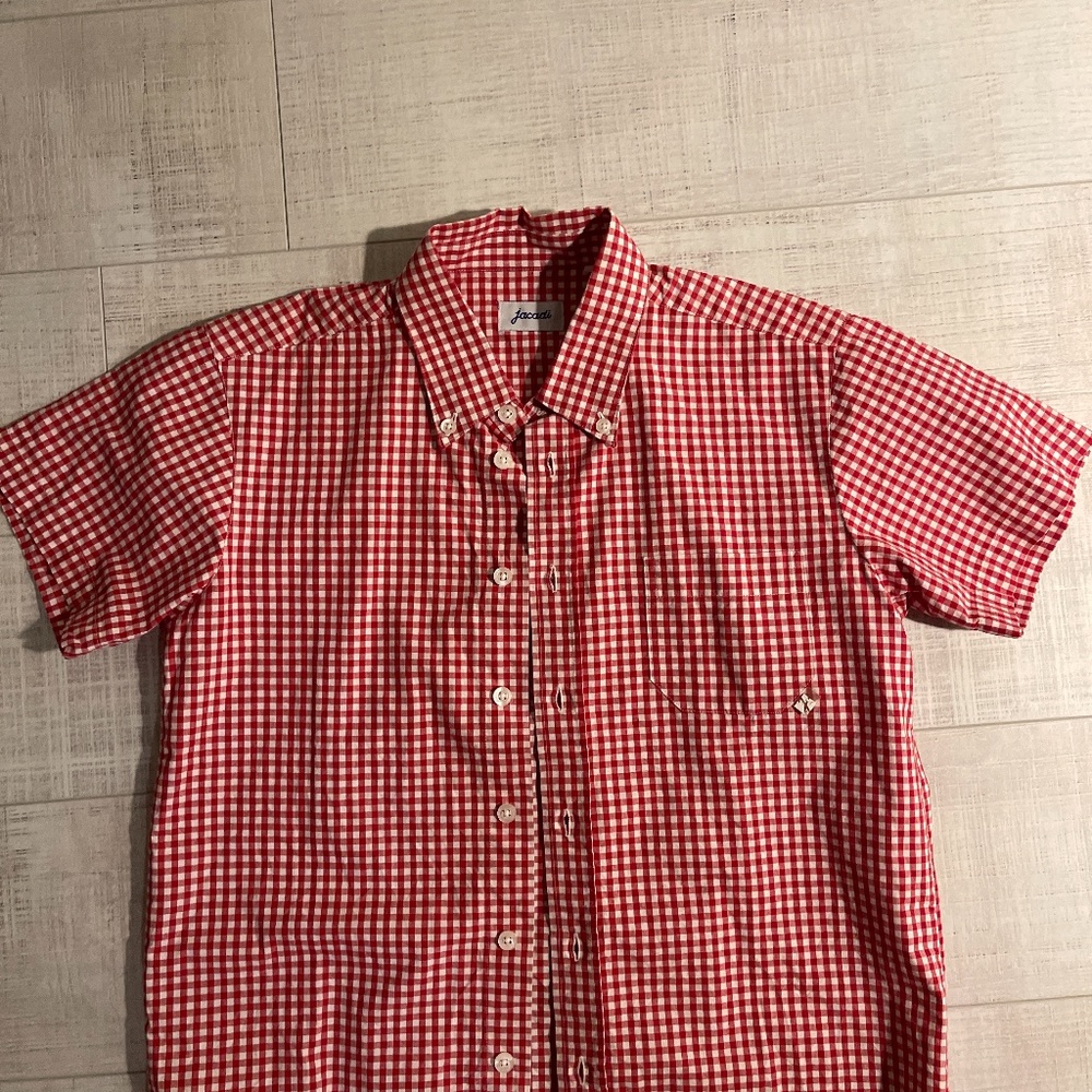 Authentic Jacadi boys Button down shirt plaid red cute abs rare size 10